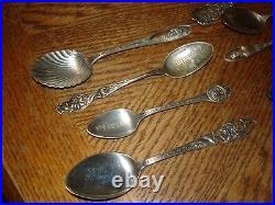 10 Vintage Sterling Silver Souvenir Spoons St. Louis, Iowa, San Gabriel, Bangk