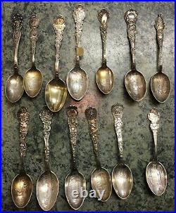 117 Piece Sterling Silver Antique Souvenir Spoon Collection Approx. 65 Troy Oz