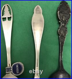 13 Pc Sterling & 800 Fine Silver Small Souvenir TRAVEL& HISTORICAL SPOONS