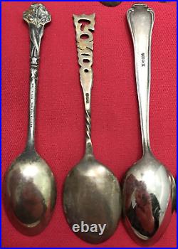17 Pc. 800F Sterling Silver 3 1/2 5 Souvenir Spoon Lot