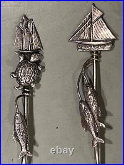 1890s Far Rockaway NY sterling souvenir spoons sailboat figural fish turtle