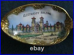 1901 World's Fair Souvenir Enamel Sterling Silver Spoon Electricity Building