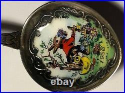 1966 Frohliche Ostern Germany Sterling Silver Enamel Easter Bunny Child Spoon