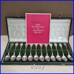 1972 Franklin Mint Sterling Silver 12 Days Of Christmas Spoons in Original Box