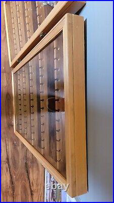 (2)60 Spoon Display Cases for Antique/Souvenir Spoon. Wall Mountable. Wood/Glas