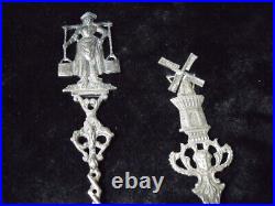 2 Large Dutch Silver Souvenir Spoon's with Windmill Handle & girl caring water