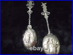 2 Large Dutch Silver Souvenir Spoon's with Windmill Handle & girl caring water