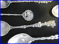 21 Souvenir Spoons Sterling Silver Figural and Ornate. Black Americana + others
