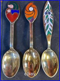 3 A Michelsen Sterling WithGold Wash Christmas Spoons1968/1970/1971 Denmark 137 gr