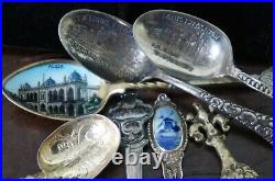 31 Vintage Antique Sterling 925 & Silver Plate Spoons Enamel Souvenir