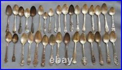 33 Sterling Silver Souvenir Spoons Various Makers 514 grams Dsplay Sell or Scrap