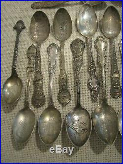 34 Antique STERLING Silver SOUVENIR SPOONS