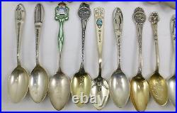 34 Antique Sterling Silver Souvenir Spoons 341 Grams Total Weight