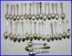34 Antique Sterling Silver Souvenir Spoons 341 Grams Total Weight