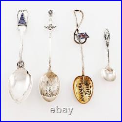 4 Sterling Silver Souvenir Spoons Honolulu, Andover School, Masonic, Niagara Falls