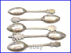 5 English Sterling Silver Turner & Simpson Enamel Souvenir Spoon Birmingham Mk