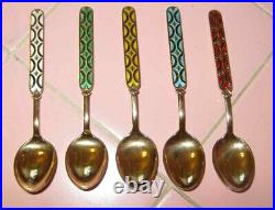 5 Sterling Silver Coffee Spoons Einar Modahl Norway Enamel Gold 925 Scandinavian