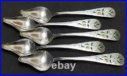 5 Sterling Silver Enameled ORANGE BLOSSOM Fruit Spoons 6 Watson/Mechanics 97g