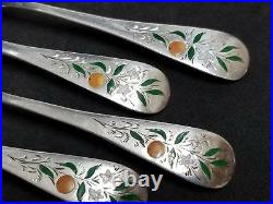 5 Sterling Silver Enameled ORANGE BLOSSOM Fruit Spoons 6 Watson/Mechanics 97g