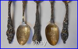 5 Sterling Silver Lrg Souvenir Spoons Ornate Floral Sanitarium Michigan Colorado