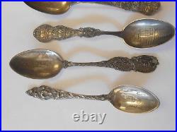 5 Sterling Silver Souvenir Spoons Ornate Mormon Utah Detroit Miami Michigan NJ