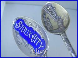 5 Sterling Souvenir Spoons Variety Lot Indians Enamel Columbus etc