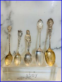 5 Vintage sterling silver souvenir spoons