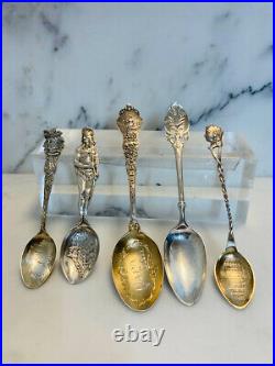 5 Vintage sterling silver souvenir spoons