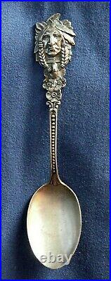 573-Antique sterling silver Indian head souvenir spoon
