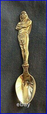 584-Antique sterling silver Indian warrior souvenir spoon
