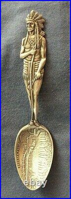 595-Antique sterling silver Indian warrior souvenir spoon