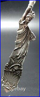 6 Solid Sterling Full Figure Statue Of Liberty & Bridge Souvenir Shiebler Spoon