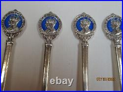 6 Sterling Silver Spoons George VI Queen Elizabeth withEnamel Boxed 1937 Ex Cond
