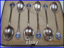 6 Sterling Silver Spoons George VI Queen Elizabeth withEnamel Boxed 1937 Ex Cond
