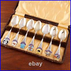 7 Souvenir Mfg Co English Sterling Silver Enamel Souvenir Spoons Boxed Australia