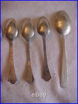 8 FRED HARVEY Style Southwestern Unmarked Sterling Silver Souvenir Spoons 1920's