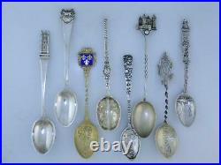8 Sterling Silver Souvenir Spoons Variety Lot nice ones
