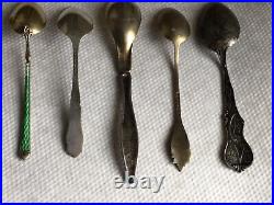 9 Vintage Antique Sterling Silver Demitasse Souvenir Spoons, Nice