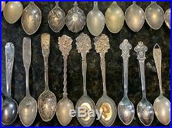 ANTIQUE Mixed Lot 46 STERLING SILVER Pewter Plated Collectible SOUVENIR SPOONS