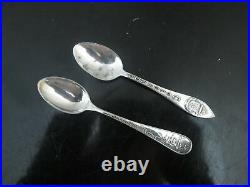 ANTIQUE Ornate STERLING Silver SOUVENIR Demitasse Spoon Set of 9