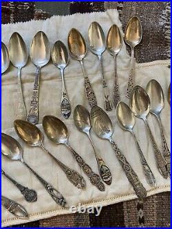 Amazing Lot of 30 Vintage + Antique Sterling Silver Souvenir Spoons- 538g