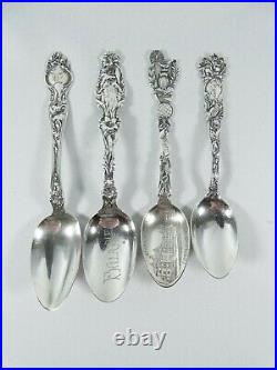 Antique 1907 Lot of 4 American Sterling Silver Novelty Souvenir Teaspoons Spoons