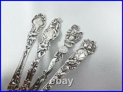 Antique 1907 Lot of 4 American Sterling Silver Novelty Souvenir Teaspoons Spoons