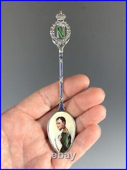 Antique 800 Silver & Enameled Portrait of NAPOLEON Collector Souvenir Spoon
