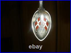 Antique Denmark Flag Coat Of Arms Crest 925 Sterling Enamel Spoon