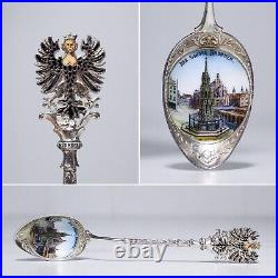 Antique Enamel Scenic Germany European 800 Silver Souvenir Spoon