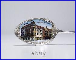 Antique Enamel Scenic LEIPZIG Central Theater European 800 Silver Souvenir Spoon
