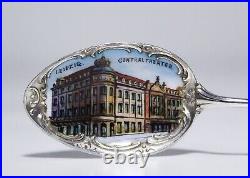 Antique Enamel Scenic LEIPZIG Central Theater European 800 Silver Souvenir Spoon