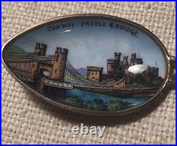 Antique English Sterling Silver Conway Castle & Bridge Enamel Souvenir Spoon