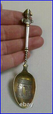 Antique European Sterling Silver & Gold Wash Paris Triumphal Arch Souvenir Spoon